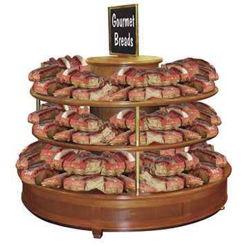 Round Polished Oak 3-Tier Display 48" Dia. x 48"H